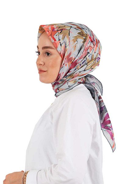 Bursa İpek Gray Leaf Pattern Soft Scarf