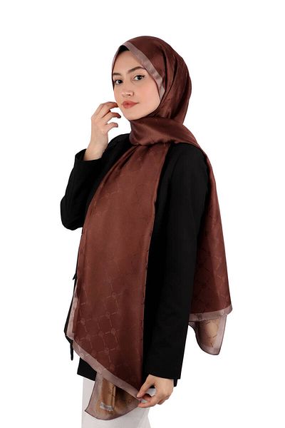 Bursa İpek Brown Chain Monogram Pattern Silk Shawl