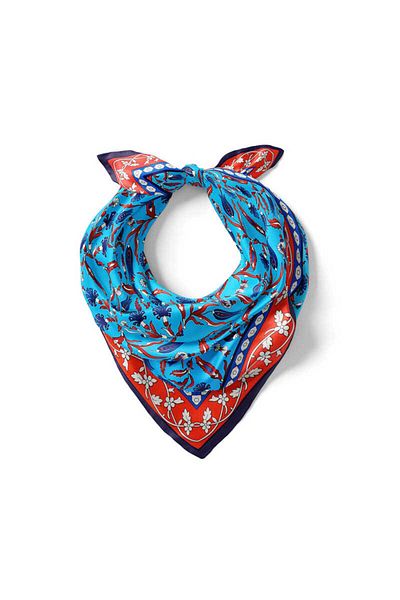 Bursa İpek Turquoise Tulip Carnation Pattern Silky Handkerchief