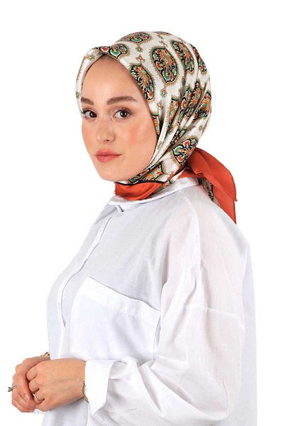 Bursa İpek Orange Hatai Pattern Silk Scarf