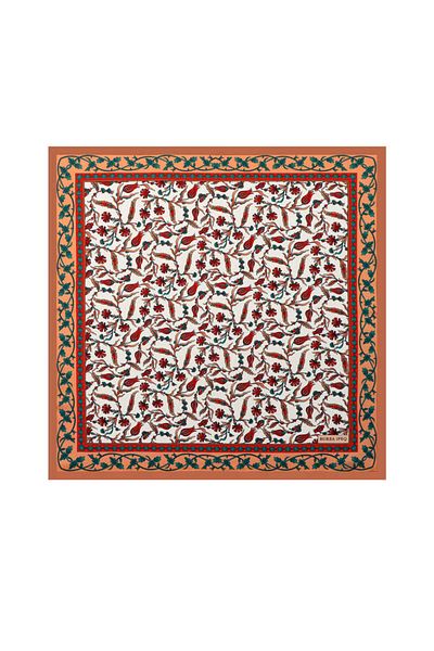 Bursa İpek Tan, Tulip and Carnation Patterned Silky Handkerchief