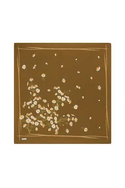 Bursa İpek Daisy Patterned Twill Silk Scarf - Mustard