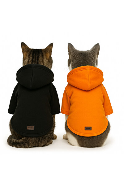 Buddy Store Black Orange Hoodie Sweatshirt - 100% Cotton, for Kitten and Medium Cats