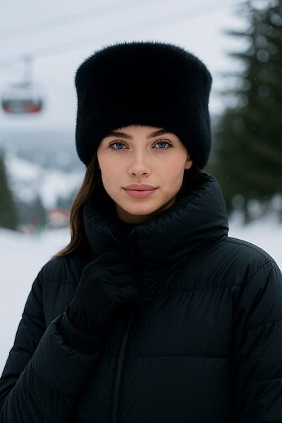 Luminos Butik Black Plush Kalpak Hat |   Women's Winter Hat with Faux Fur Spk1146