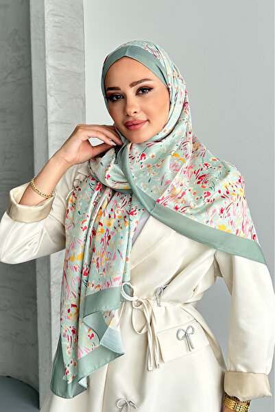 Stella Eşarp Ethnic Leopard Flower Pattern Çağla Πράσινο Χρώμα Μαλακό βαμβακερό σάλι