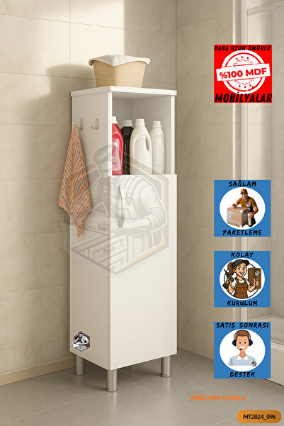 Mobilyanı Tasarla Tamamı MDF Tek Kapaklı Havluluklu Banyo Dolabı Çok Amaçlı D...