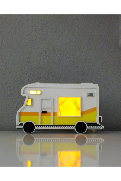M.ART DEKORASYON Caravan Decorative Lighting and Night Light Wooden Mdf (Hand...