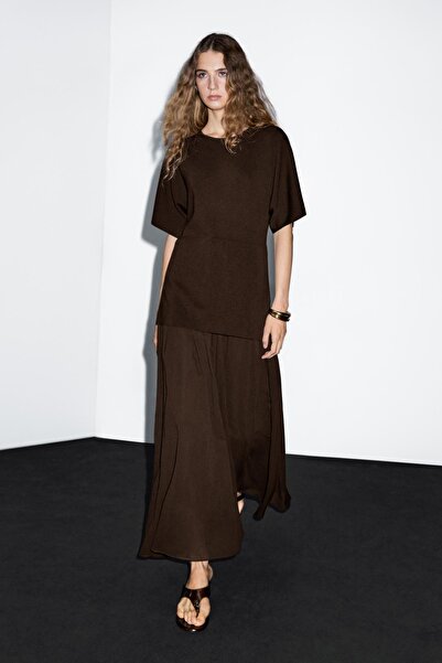 Massimo Dutti Kontrast büzgülü triko elbise