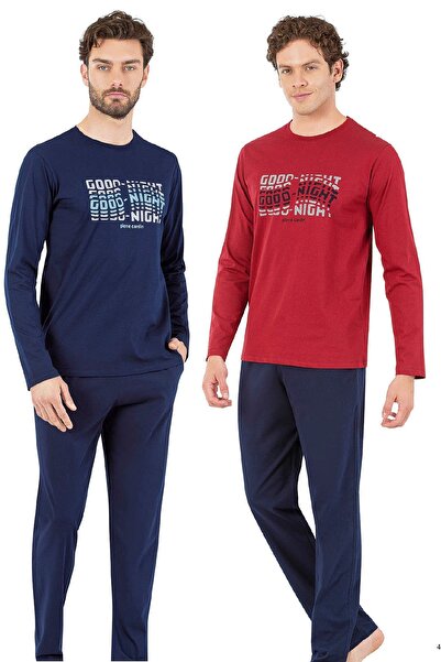 Pierre Cardin 6062 Чоловічий піжамний комплект з довгими рукавами та велосипедним коміром - бордовий