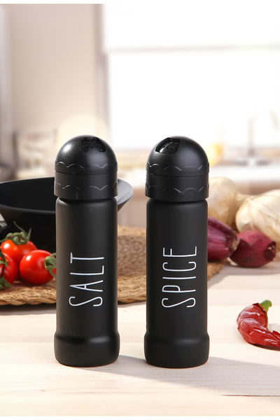 Akkoyunlu home 2'li Tuzluk Baharatlık Seti (SALT-SPİCE) Baskılı Cam Tuzluk Ba...