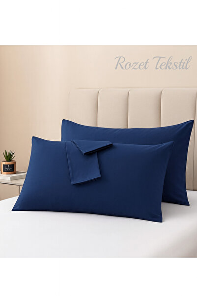 ROZET TEKSTİL قطعتان من غطاء وسادة قطني باللون الأزرق الداكن - 50x70 سم