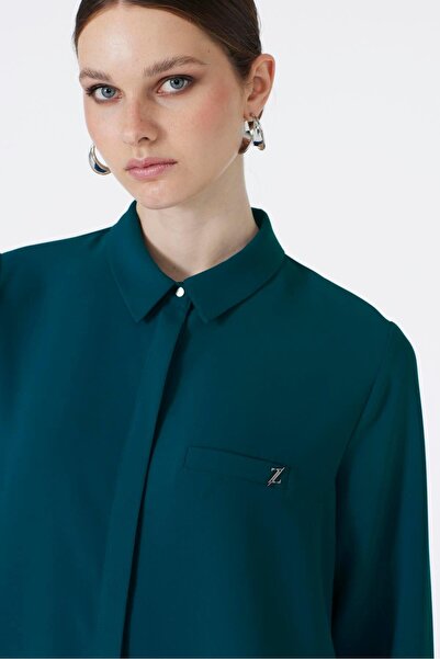 Zühre Indigo Tunic with Hidden Button Detail T-0767