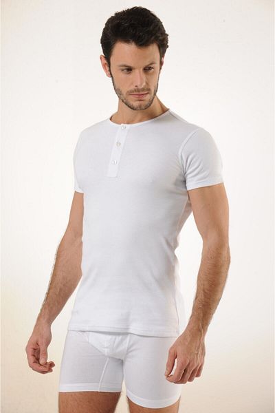 Hmd 505 3-Pack Cotton Button Detailed Collar Men's Undershirt - White