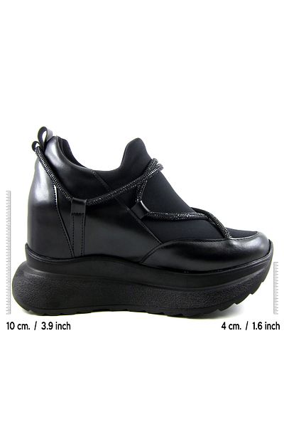 Erkan Saçmacı Arsenie Black Stone Hidden Wedge Heeled Casual Shoes
