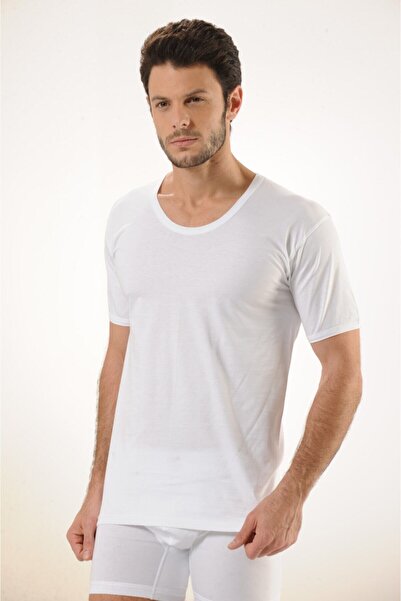 Hmd 606 Ανδρικό εσώρουχο με λαιμόκοψη 100% βαμβακερό μονόχρωμο 3 τεμαχίων - Λευκό