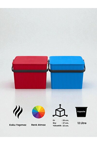 SANALTİCARETİM Rainbow 2'li Kırmızı Mavi Kare Kova Piknik Sepeti Meyve Kovası
