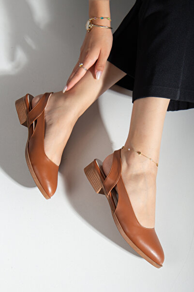 MaskButik Tan Short Heeled Pore Skin Shoes