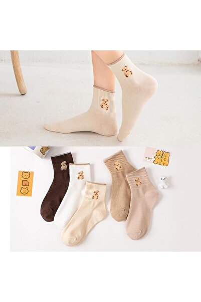 SOCKSHION مجموعة جوارب نسائية ملونة بنمط الدب - 5 أزواج من الجوارب للأقدام ال...