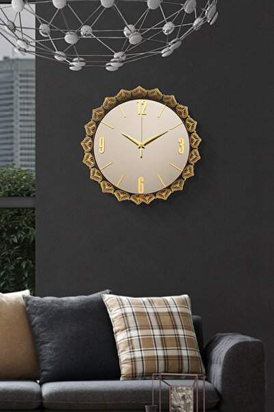 HELVACIOĞLU AKSESUAR Aynalı Metal Dekoratif Duvar Saati Led Işıklı 36 cm