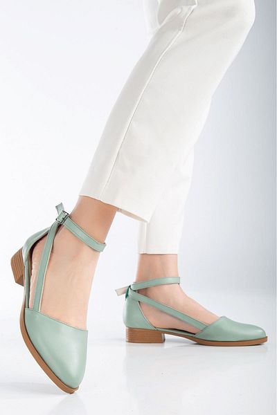 MaskButik Rayna Mint Green Low Heel Skin Shoes