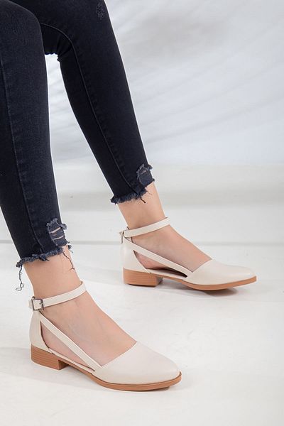 MaskButik Rayna Low Heel Skin Shoes Beige