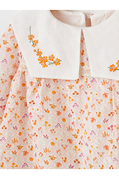 Maya And Luca Rochie portocalie brodata cu maneca lunga cu imprimeu de primavara