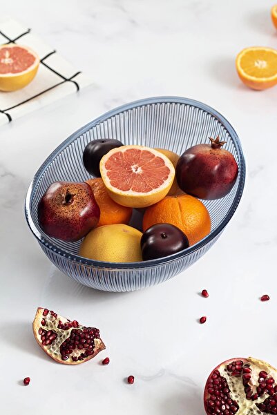 Depa Acrylic Baroque Navy Blue Large Oval Fruit & Salad Bowl & Mixing Bowl / 3.3 Lt (NOT GLASS)