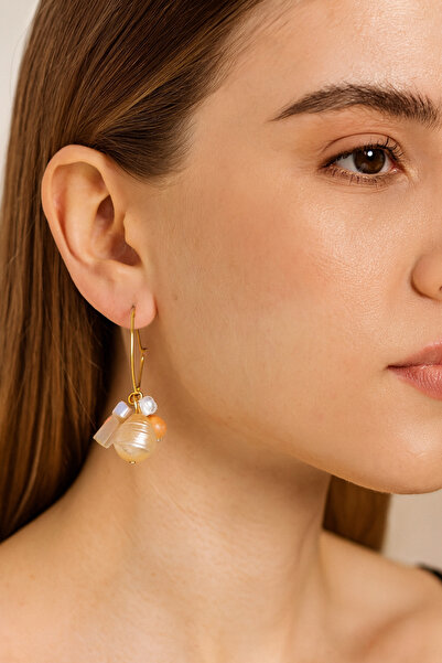 LOVELOTUS Earring Pearl Stone White Amorphous Natural Stone Steel Earring