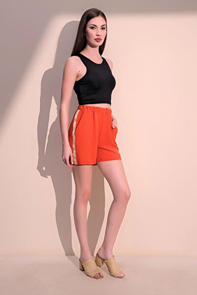 NEW LAVİVA Women's Orange Modern Style Straw Detail Quality Fabric Elastic Waist Airobin Shorts
