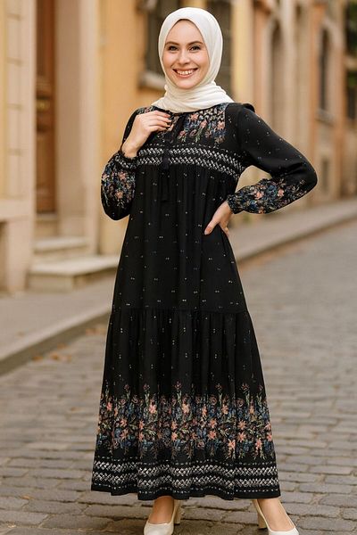 Neva Style Rochie neagră cu hijab cu model 50095s