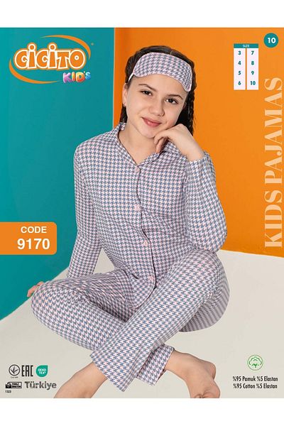 Cicito Girls' Cotton Elastane Fabric Pajama Set 9170