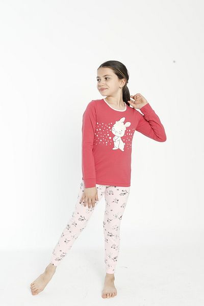 Cicito Girls' Cotton Elastane Fabric Pajama Set 9161