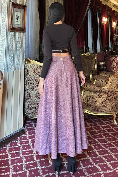 NEW LAVİVA Μπορντό ψηλόμεσο, τσέπες, κομμένο κιλό, μακριά φούστα