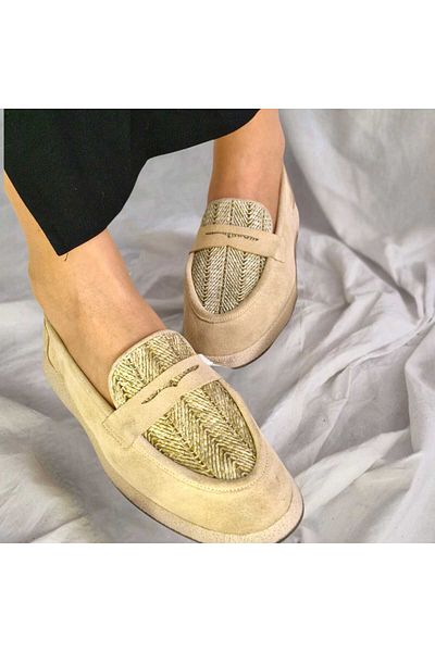 aayak&kabımofficial Genuine Leather Straw Detailed Women's Loafer – Stylish and Comfortable Casual Shoes