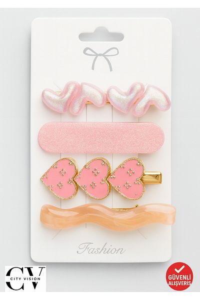 cityvision Set of 4 Heart Design Pink Gold Color Hair Clips – 6 cm