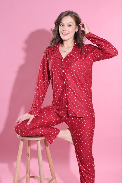 MEBA Red Front Button Winter Suede Velvet Women's New Year's New Year's Pajama Set