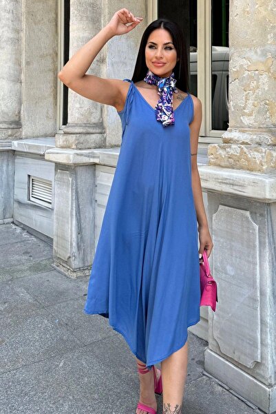 NEW LAVİVA Salopetă Indigo pentru femei - Curea din frânghie, croială asimetrică, țesătură cu textura și rezistentă la transpirație