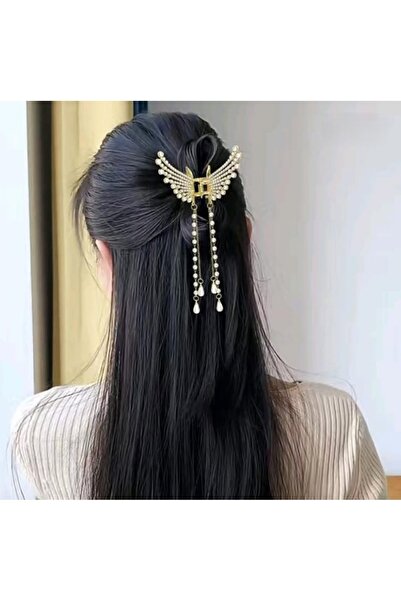 Efna Store إبزيم مزلاج متأرجح مع تفاصيل من الحجر الذهبي واللؤلؤ على شكل فراشة...