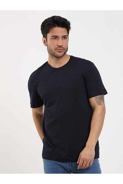 Dufy Navy Blue Men's Slim Fit Plain O Neck T-Shirt - 105492