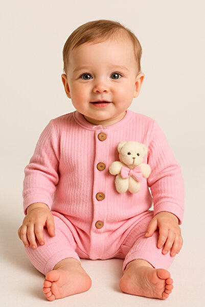 GELTUKENİYOR Ayıcıklı Şapkalı Uzun Kollu Kız ve Erkek Bebek Tulum 3-6-9 Ay