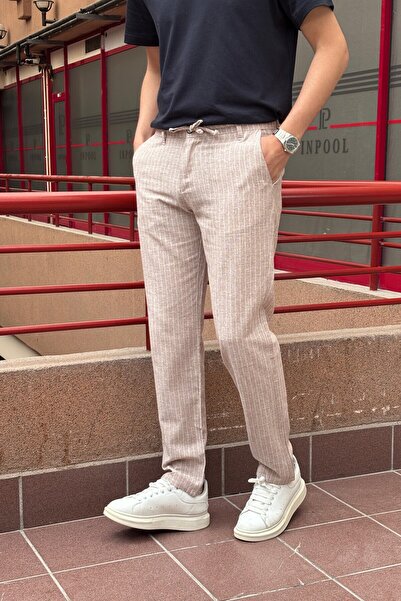 inpool Men's, Waist Laced, Stripe Patterned Trousers