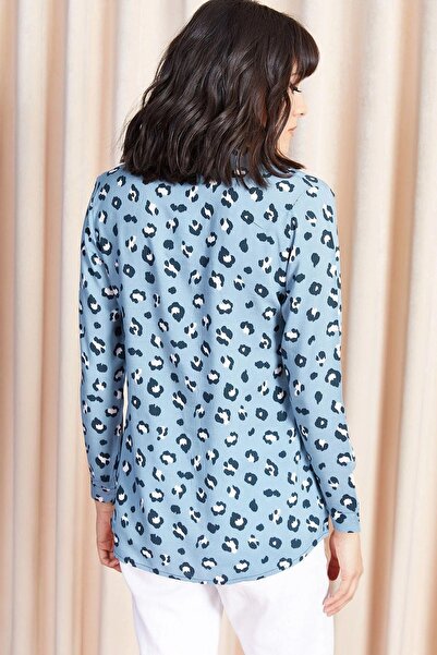 NEW LAVİVA Cămașă de damă albastră cu două culori, cu mânecă lungă, cu croiala normală, mărime standard