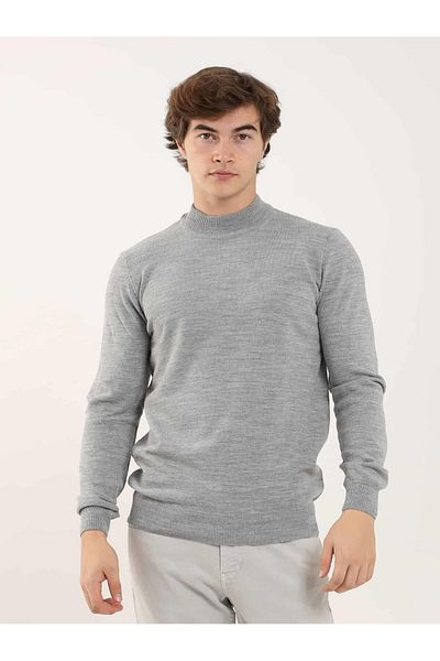 Dufy Tricotaj pentru bărbați, slim fit, drept, clasic, cu jumătate de gât, gri Melange - 91112