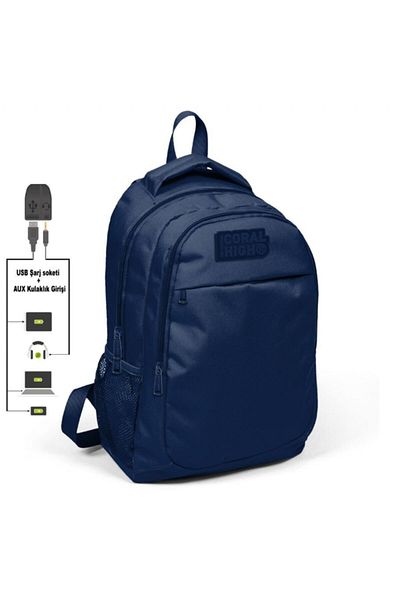 Coral High Navy Blue Primary and Secondary School Backpack - USB and Aux Output - Male