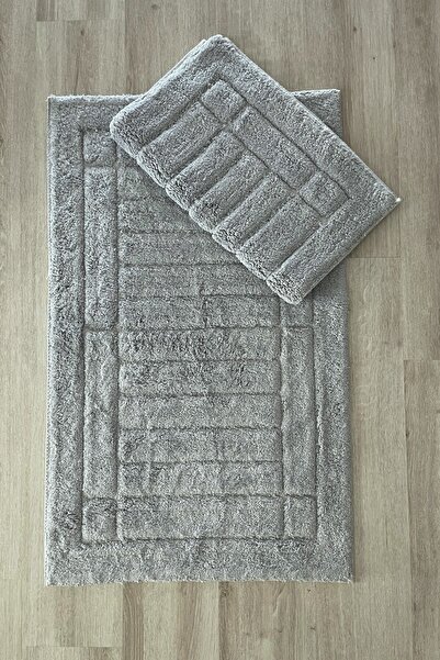 Zeria Home Cotton Tufting Water Absorbent Soft Textured Bath Mat Set, Bathroom Carpet Set of 2 60X100 - 50X60