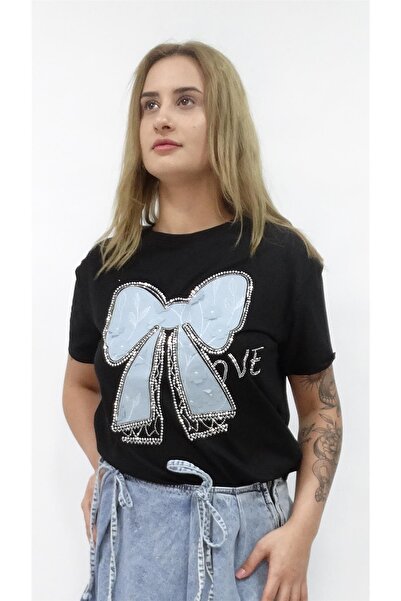 Amazingo Kadın Snape Taşlı Tshirt