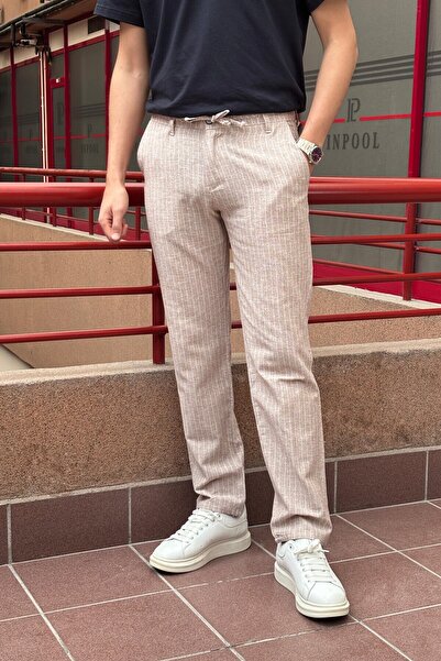 inpool Ανδρικό παντελόνι με ριγέ στάμπα με κορδόνια στη μέση