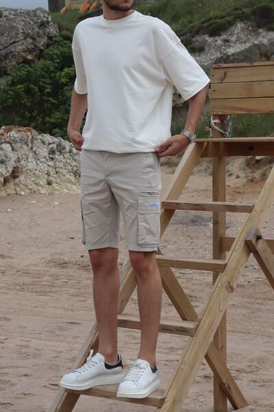 inpool Erkek Bej Arkası Lastikli Kargo Cep Detay Şort & Bermuda