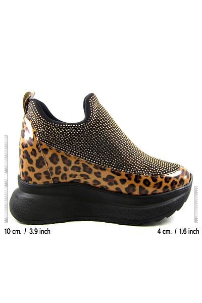 Erkan Saçmacı Daciana Black Leopard Stone Stretch Hidden Wedge Heeled Casual Shoes