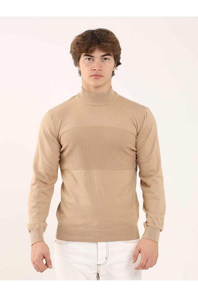 Dufy Tricotaj pentru bărbați Camel, cu model, cu guler ridicat - 90639